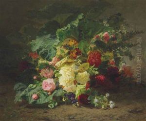 Roses And Wildflowers In A Forest by Jean-Baptiste Robie