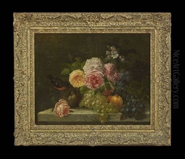 Floral Still Life With A Bird's Nest On A Marble Ledge - view 1