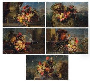 Nature Morte Aux Fleurs Et Fruits (set Of 5) by Jean-Baptiste Robie