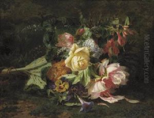 A Bouquet Of Roses, Violets, Poppies, Lilac And Fuchsia by Jean-Baptiste Robie