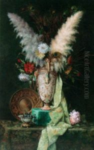 A Still Life With Flowers, Grapes And A Gilded Plate On A Table