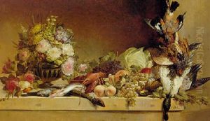 Still Life With Fish, Fruit And Fowl by Jean-Baptiste Robie