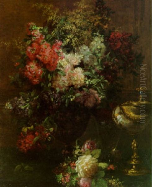 Stocks, Roses And Other Flowers In A Vase - view 1
