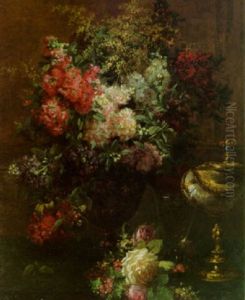 Stocks, Roses And Other Flowers In A Vase by Jean-Baptiste Robie