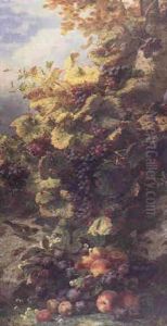 Grapes, Plums, Peaches And A Bird by Jean-Baptiste Robie