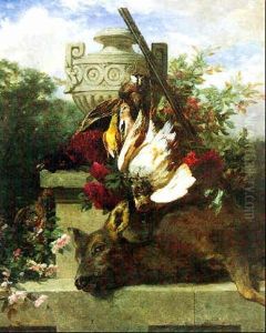 Jagdstilleben Mit Vogeln, Reh Und Blumen