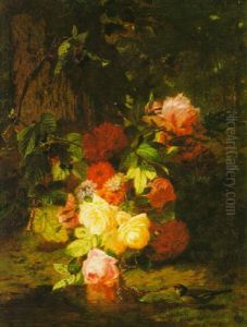 Still Life With Roses, Blackberries And A Bird In A Forest Glade by Jean-Baptiste Robie