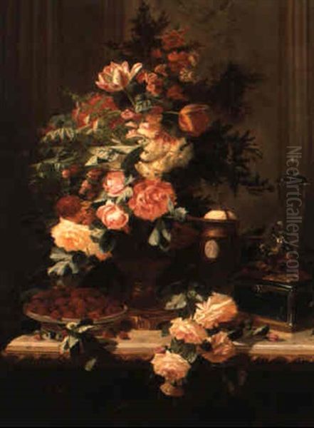 Still Life With Flowers And Elaborate Objects On A Marble Ledge - view 1