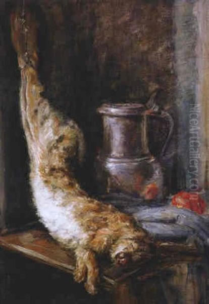Nature Morte Mit Hase, Zinnkrug Und Drapiertem Tuch - view 1