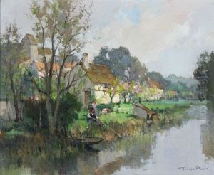 Village De Carannac And Bords De L'eure Pres De Chcherel (pair) by Georges Charles Robin