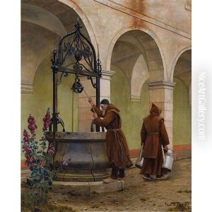 Monche Am Klosterbrunnen by Paul Gustave Robinet