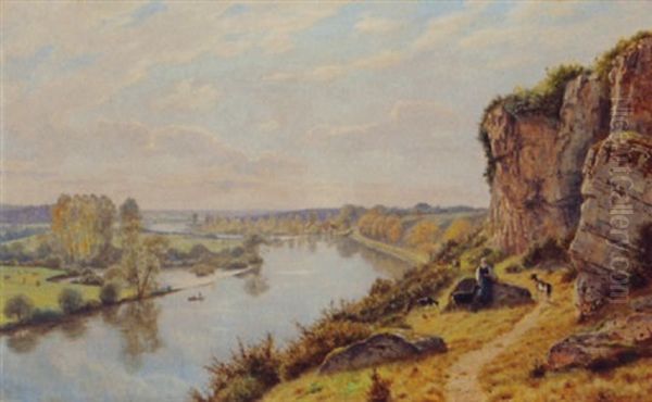 A Winding River With Shepherdess And Goats On Path - view 1