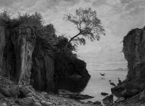 Landschaftsansicht Einer Felsigen Bucht In Der Abenddammerung - view 1