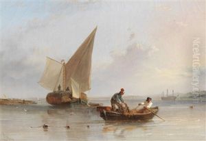 A Lazy Afternoon On An Estuary, With A Heavily-laden Hay Barge Trying To Catch The Breeze And Some Old Hulks Laid-up Beyond