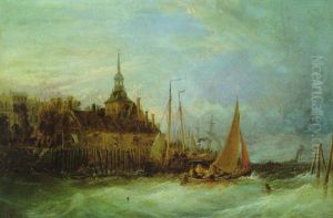 Segelschiffe Im Hafen Einer Stadt Segelschiffe Im Hafen Einer Stadt