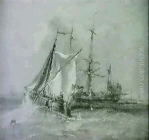 A Dutch Fishing Boat In A Strong Breeze by Thomas Sewell Robins