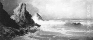 Waves Crashing Against The Rocks In Fog by Charles Dorman Robinson