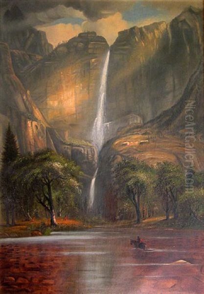 Yosemite Falls With Indian Encampment - view 1
