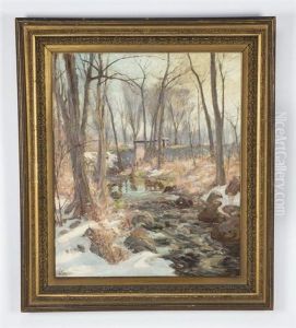 A Snowy Forest Clearing With A Stream