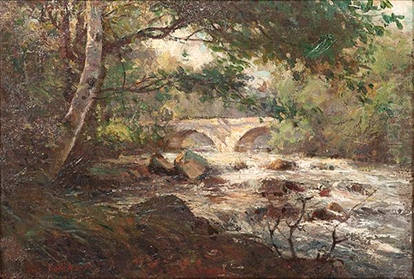 Wooded Scene With Stream And Bridge - view 1