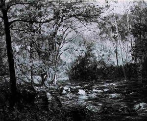 Forest Landscape With Stream by Hal Robinson