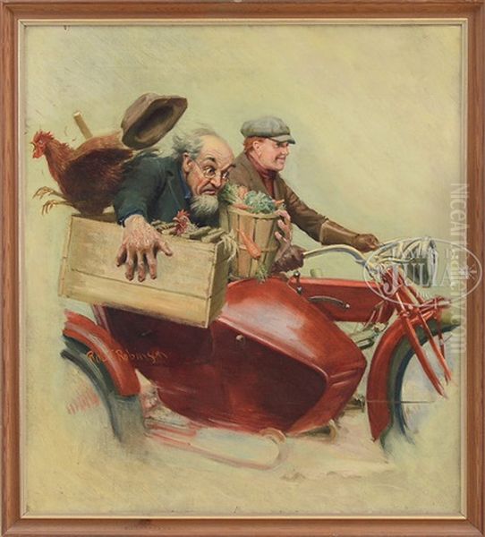 Humorous Illustration Of An Old Gentleman Riding In A Sidecar - view 1