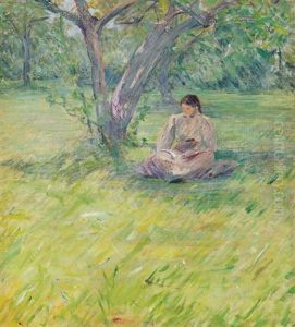 Young Woman Reading In An Orchard Grove, Mid-summer