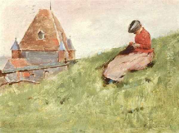On The Cliff, A Girl Sewing, 1887 - view 1
