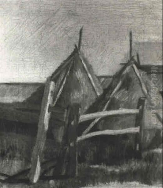 Split Rail Fence And Haystacks - view 1