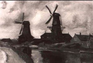 Windmills Along The Canal by Theodore Robinson