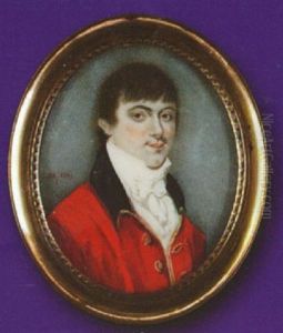 A Gentleman (self Portrait?), Wearing Red Coat With Black Collar And Gold Trim, White Waistcoat, Tied Stock And Cravat