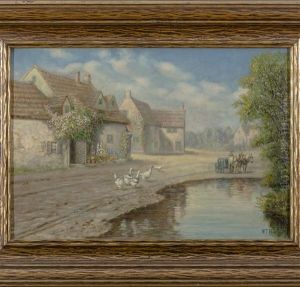 Cottages And Geese Beside A Pond