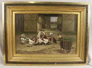 Woman Feeding Chickens