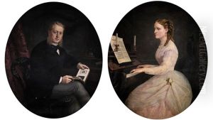 Retrato De Senora Al Piano Y Retrato De Caballero Con Album De Fotos (pair) by Jose Robles Y Martinez