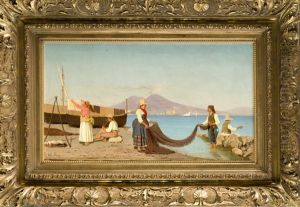 Fischer In Der Bucht Von Neapel Mit Dem Vesuv Im Hintergrund by Giovanni (Count) Rocca