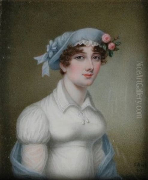 Portrait Miniature Of A Young Woman Wearing A Flower Enhanced Hat - view 1