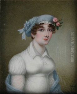Portrait Miniature Of A Young Woman Wearing A Flower Enhanced Hat