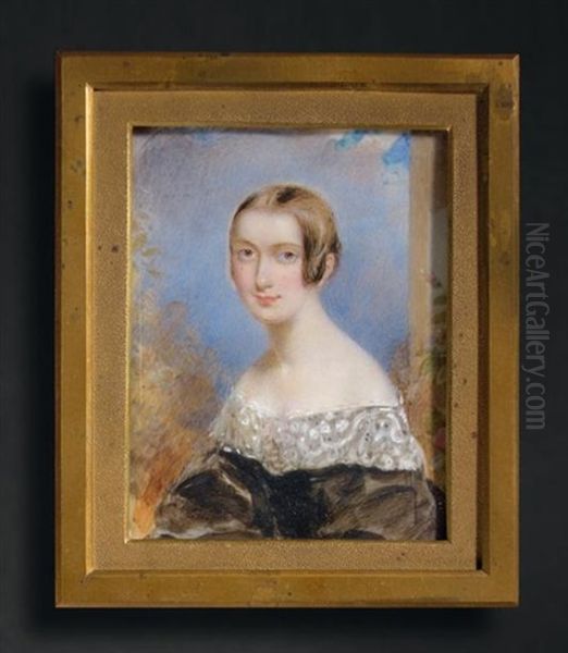 Portrait De Mademoiselle Julie Loiseau En Buste Vers La Gauche, Portant Une Robe De Velours Noir Brodee De Dentelle - view 1
