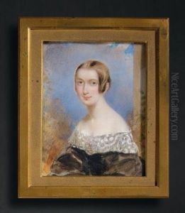 Portrait De Mademoiselle Julie Loiseau En Buste Vers La Gauche, Portant Une Robe De Velours Noir Brodee De Dentelle