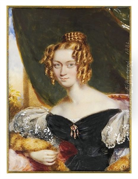 A Young Lady Seated In Black Velvet Decollete Dress - view 1
