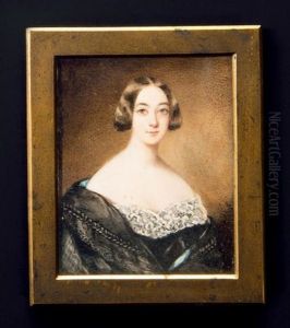 Portrait De Jeune Femme En Buste Vers La Droite, Presque De Face, En Robe Noire Brodee De Dentelle, Largement Decolletee by Simon Jacques Rochard