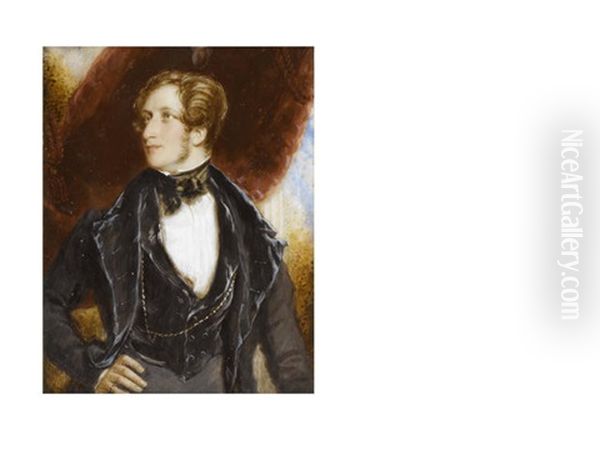 Frederick William Robert Stewart, 4th Marquess Of Londonderry Kp, Pc (1805 - 1872), Viscount Castlereagh (1822-1854), Standing Before Drapery And Wearing Black Trousers, Coat And Waistcoat - view 1