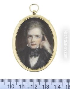A Gentleman, Wearing Black Coat And Waistcoat, White Chemise, Black Stock And Tie, His Left Hand To His Temple by Simon Jacques Rochard