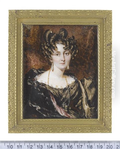 Harriet Ann Kingston (nee Rooke), Wearing Black Decollete Dress With Bouffant Sleeves And White Lace Trim, Gold Necklace, Black Cloak With Pink Lining... - view 1