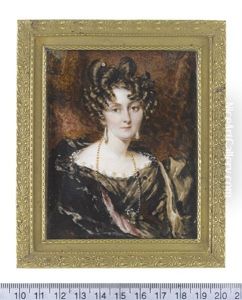 Harriet Ann Kingston (nee Rooke), Wearing Black Decollete Dress With Bouffant Sleeves And White Lace Trim, Gold Necklace, Black Cloak With Pink Lining...