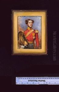 An Officer Of The 9th Light Dragoons (lancers), Wearing The Full-dress Uniform, Scarlet Coatee With Gold Epaulettes, Gold Stand Up Collar, Gold Waistbelt Bearing A Regimental Pattern Plate