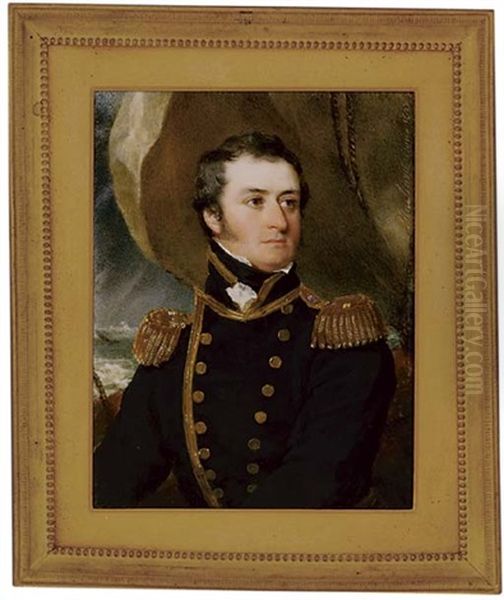 Captain Paul Irby, In Naval Uniform, Blue Gold-edged Coat, Brass Buttons And Gold Epaulettes; Curtain And Seascape Background - view 1