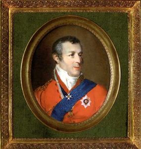 Arthur Wellesley, Duke Of Wellington In Red Coat With Gold-embroidered Collar, Gold Epaulette And Lacing, White Waistcoat And Frilled Cravat, Wearing The Jewel Of The Order Of The Golden Fleece