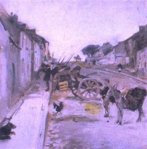 A Boy With A Donkey And Carts In A Village Street by Alexander Ignatius Roche