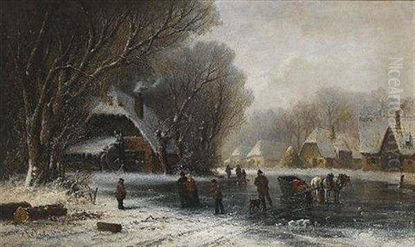 A Winter Scene With Figures Skating - view 1